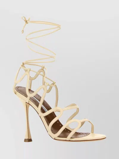 Manolo Blahnik Strappy Ankle Wrap Open Toe Sandals In Neutral