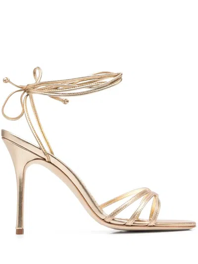 Manolo Blahnik Strappy Lace-up Sandals In Gold