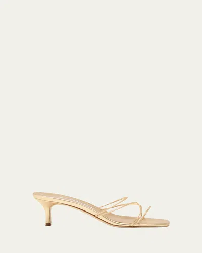 MANOLO BLAHNIK STRAPPY METALLIC LEATHER SLIDE SANDALS