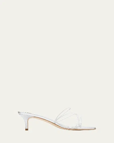 MANOLO BLAHNIK STRAPPY METALLIC LEATHER SLIDE SANDALS