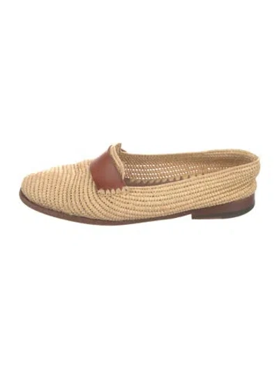 Pre-owned Manolo Blahnik Straw Colorblock Pattern Mules In Neutral