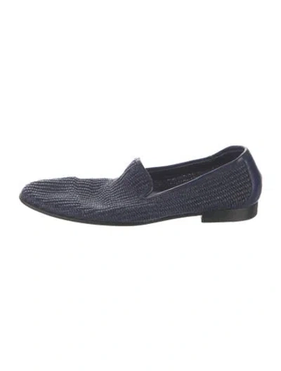 Pre-owned Manolo Blahnik Straw Patterned Loafers In Blue