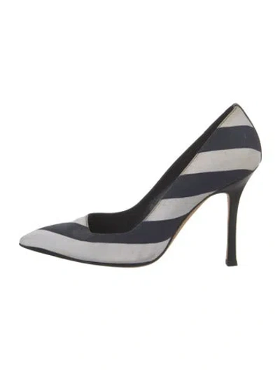 Pre-owned Manolo Blahnik Striped D'orsay Pumps In Blue