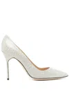Manolo Blahnik Striped Leather Pumps In White