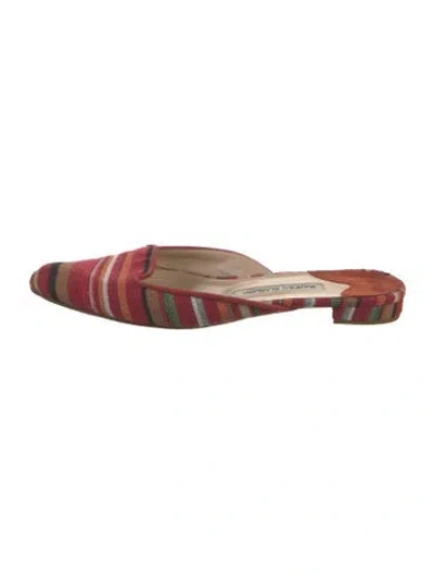 Pre-owned Manolo Blahnik Striped Mules In Red