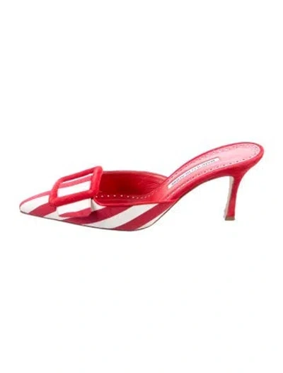 Pre-owned Manolo Blahnik Striped Mules In Red