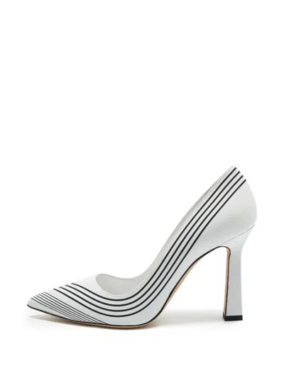Pre-owned Manolo Blahnik Striped Pointed-toe Pumps In White