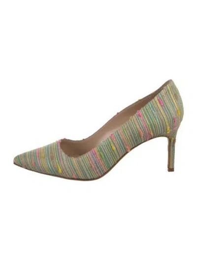 Pre-owned Manolo Blahnik Striped Pumps In Green