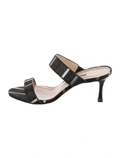 Pre-owned Manolo Blahnik Striped Slides In Black/brown