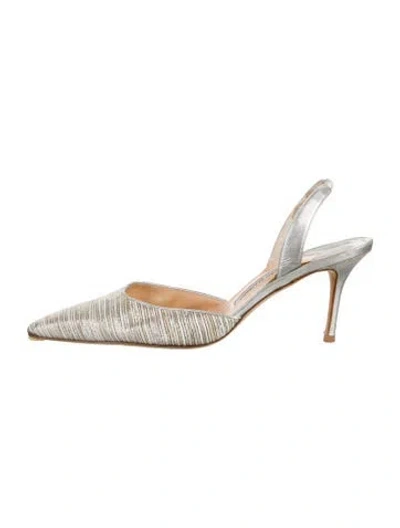 Pre-owned Manolo Blahnik Striped Slingback Pumps In Silver
