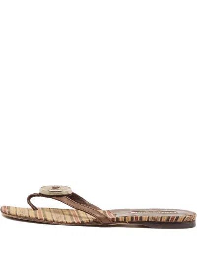 Pre-owned Manolo Blahnik Striped Thong Flat Sandals