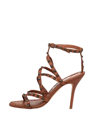Pre-owned Manolo Blahnik Studded Ankle-strap Sandals In Brown