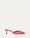 Manolo Blahnik Suede 50mm Crystal Buckle Mule Pumps In Pink
