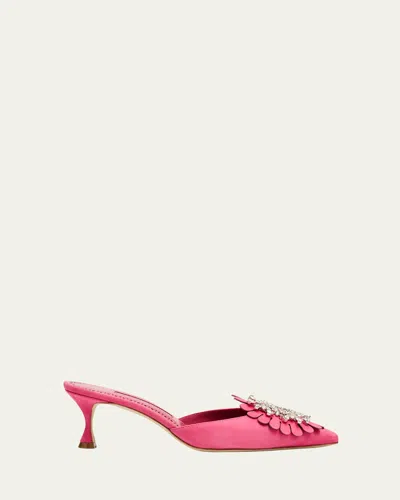 Manolo Blahnik Suede 50mm Crystal Buckle Mule Pumps In Pink