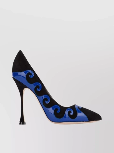 MANOLO BLAHNIK SUEDE AND PATENT LEATHER PANEL PUMPS