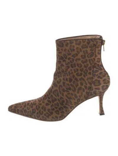 Pre-owned Manolo Blahnik Suede Animal Print Boots In Brown