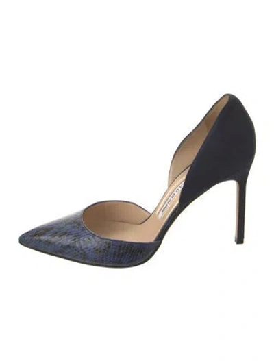 Pre-owned Manolo Blahnik Suede Animal Print D'orsay Pumps In Blue