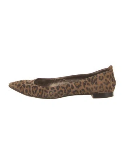 Pre-owned Manolo Blahnik Suede Animal Print Flats In Brown