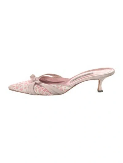 Pre-owned Manolo Blahnik Suede Animal Print Mules In Pink