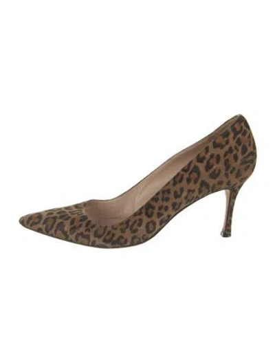 Pre-owned Manolo Blahnik Suede Animal Print Pumps In Brown