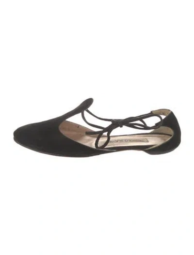 Pre-owned Manolo Blahnik Suede Ballet Flats In Black