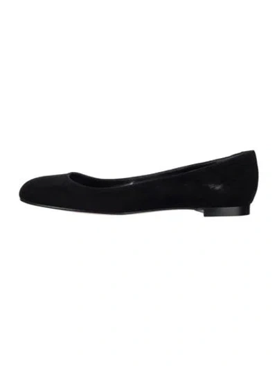 Pre-owned Manolo Blahnik Suede Ballet Flats In Black