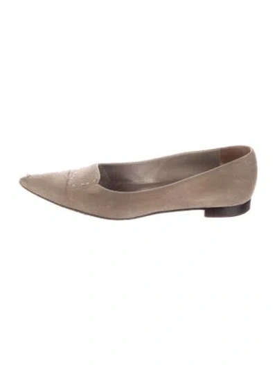 Pre-owned Manolo Blahnik Suede Ballet Flats In Neutral