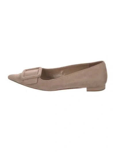 Pre-owned Manolo Blahnik Suede Ballet Flats In Neutral