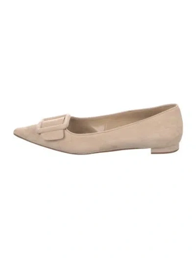 Pre-owned Manolo Blahnik Suede Ballet Flats In Neutrals