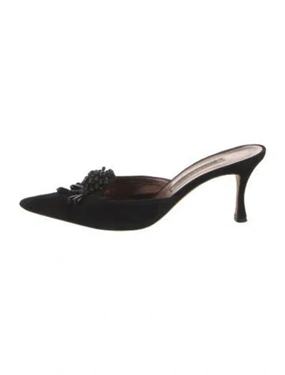 Pre-owned Manolo Blahnik Suede Beaded Accents Mules In Black