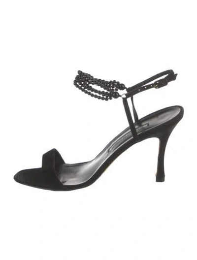 Pre-owned Manolo Blahnik Suede Beaded Accents Sandals In Black