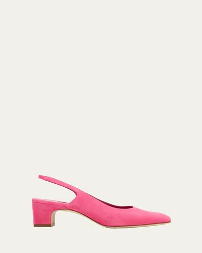 Manolo Blahnik Suede Block-heel Slingback Pumps In Pink