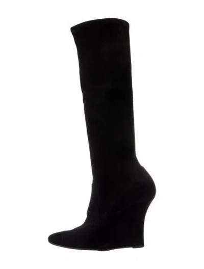 Pre-owned Manolo Blahnik Suede Boots In Black/blue