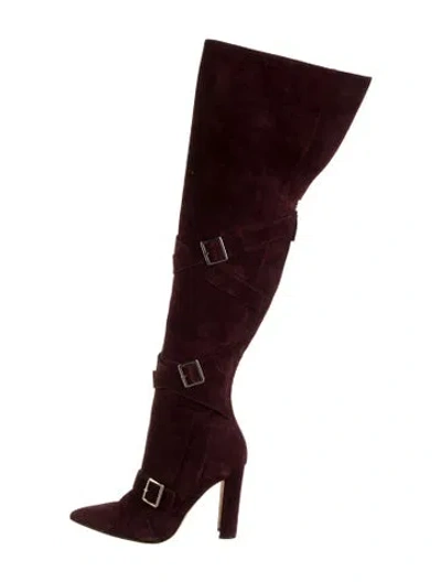 Pre-owned Manolo Blahnik Suede Boots In Burgundy