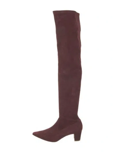 Pre-owned Manolo Blahnik Suede Boots In Burgundy