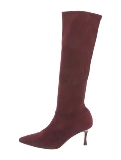 Pre-owned Manolo Blahnik Suede Boots In Burgundy