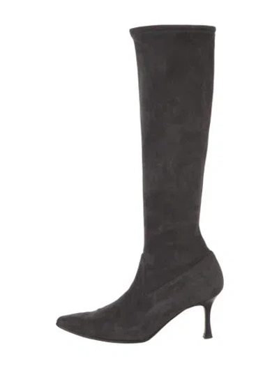 Pre-owned Manolo Blahnik Suede Boots In Grey