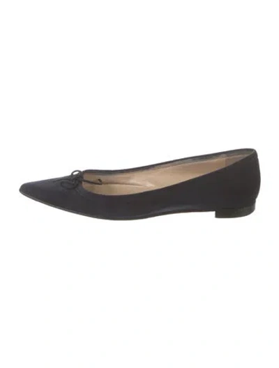 Pre-owned Manolo Blahnik Suede Bow Accents Ballet Flats In Black