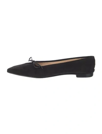 Pre-owned Manolo Blahnik Suede Bow Accents Ballet Flats In Black