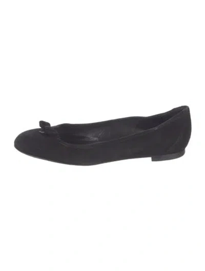 Pre-owned Manolo Blahnik Suede Bow Accents Ballet Flats In Blue