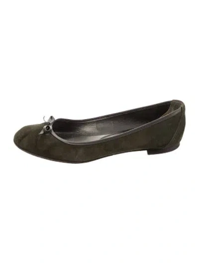 Pre-owned Manolo Blahnik Suede Bow Accents Ballet Flats In Green