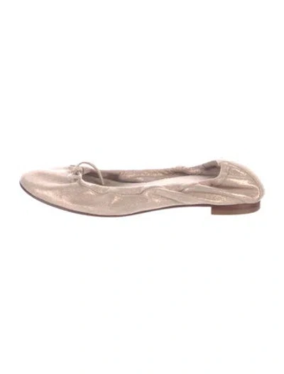 Pre-owned Manolo Blahnik Suede Bow Accents Ballet Flats In Neutrals