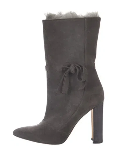 Pre-owned Manolo Blahnik Suede Bow Accents Boots In Grey