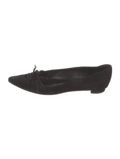 Pre-owned Manolo Blahnik Suede Bow Accents Flats In Black