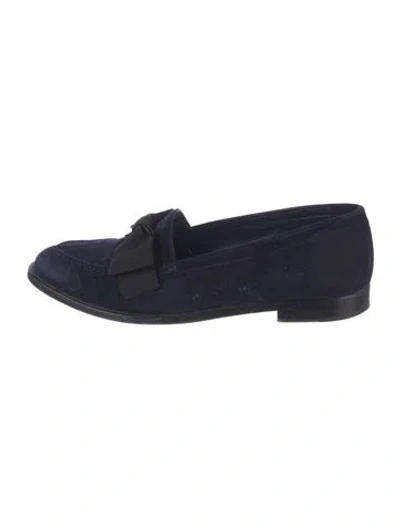 Pre-owned Manolo Blahnik Suede Bow Accents Loafers In Blue