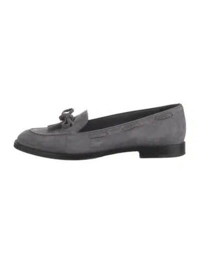 Pre-owned Manolo Blahnik Suede Bow Accents Loafers In Grey