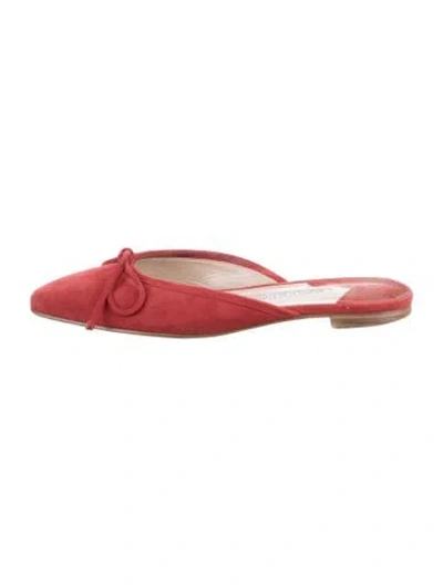Pre-owned Manolo Blahnik Suede Bow Accents Mules In Red