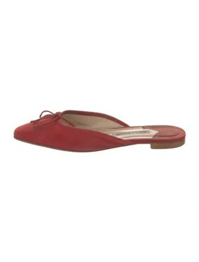 Pre-owned Manolo Blahnik Suede Bow Accents Mules In Red