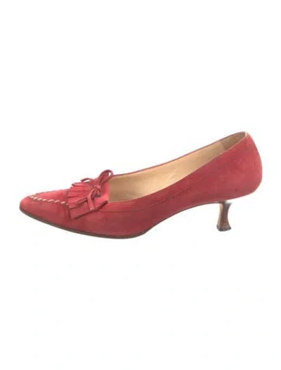 Pre-owned Manolo Blahnik Suede Bow Accents Pumps In Red