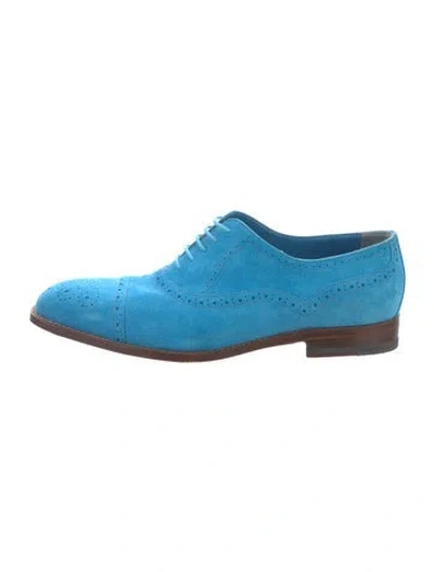 Pre-owned Manolo Blahnik Suede Brogues In Blue